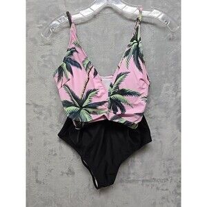 NWT IFFEI Womens Swimsuit One-piece Size M Pink Floral & Black Adjustable Straps
